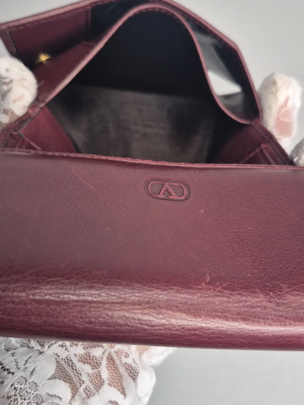Valentino Garavani Burgundy Folded Leather Wallet NWOT